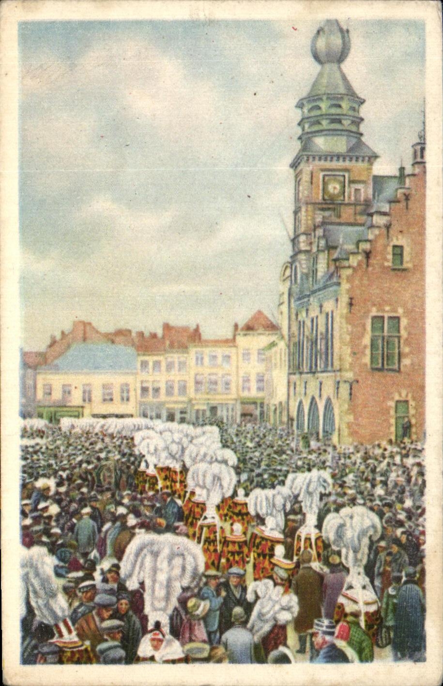 Image Folklore belge Cote d'or Binche Le grand rondeau des Gilles sur la place 