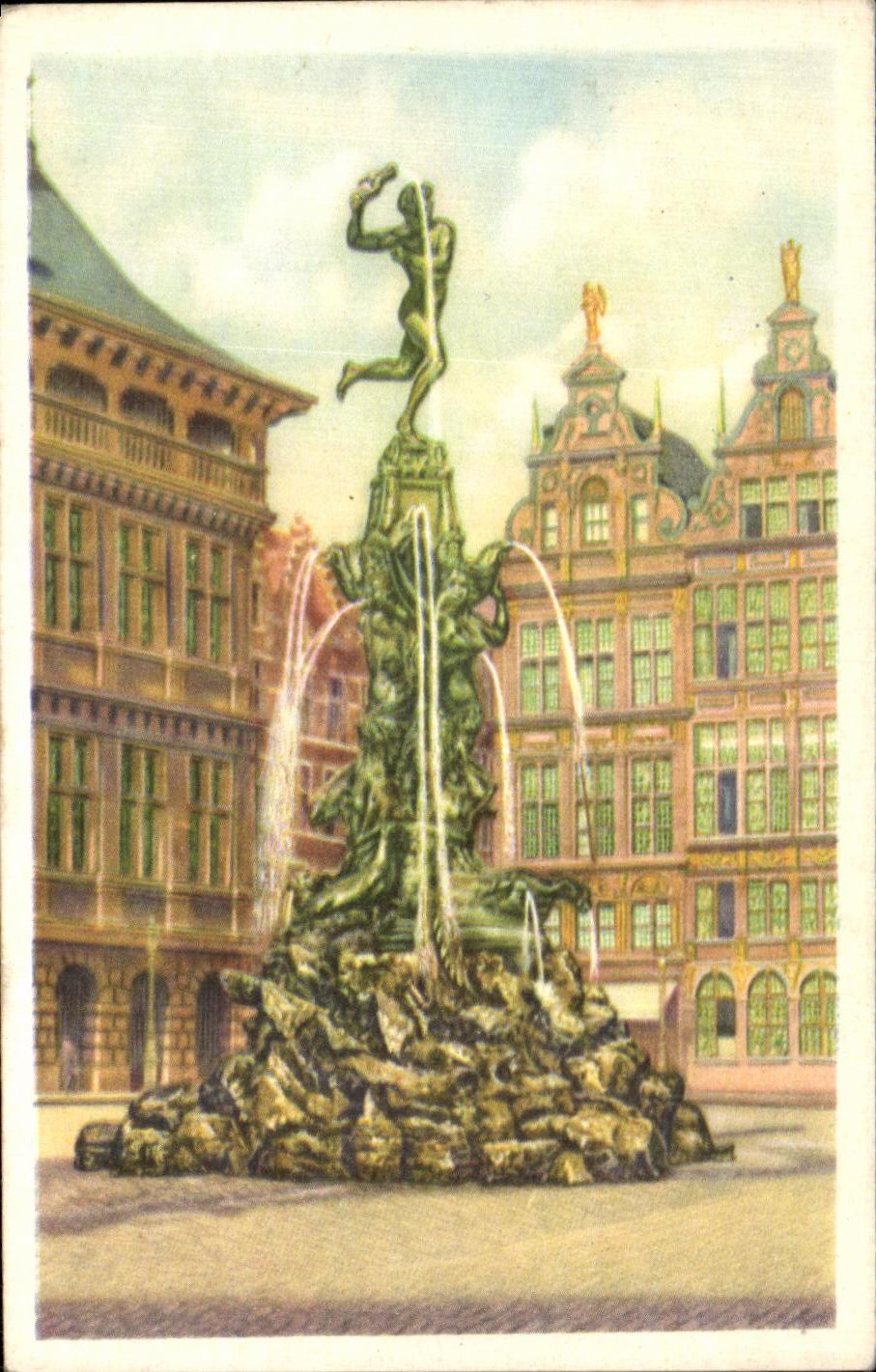 Image Folklore belge Cote d'or Anvers Statue de Salvius Brabo jetant dans l'Escaut la main du geant Druon Antigon 