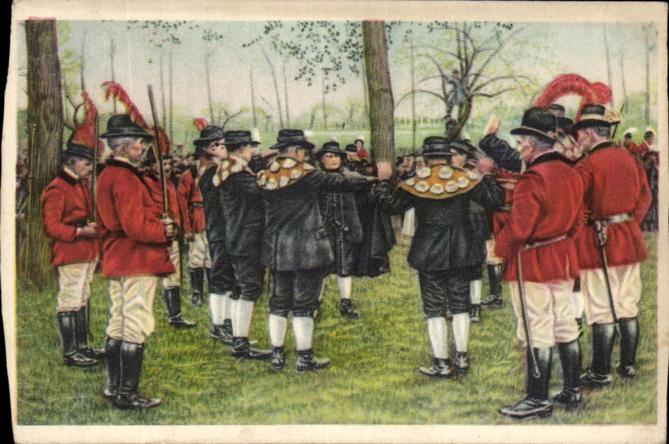 Image Folklore belge Cote d'or Russon Le jeu de Saint Evermard Le saint et ses compagnons chantent un cantique 