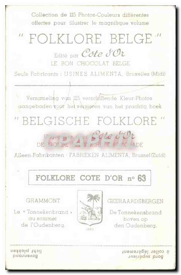 Image Folklore belge Cote d'or Grammont Le Tonnenbrand au sommet de l'Oudenberg  — Rückseite