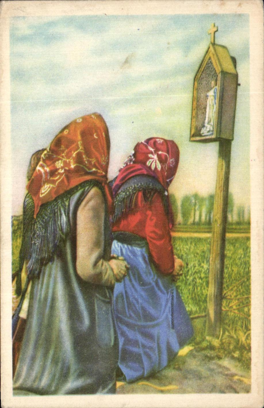 Image Folklore belge Cote d'or Teralphene Paysannes en priere pendant le pelerinage de l'annonciation 