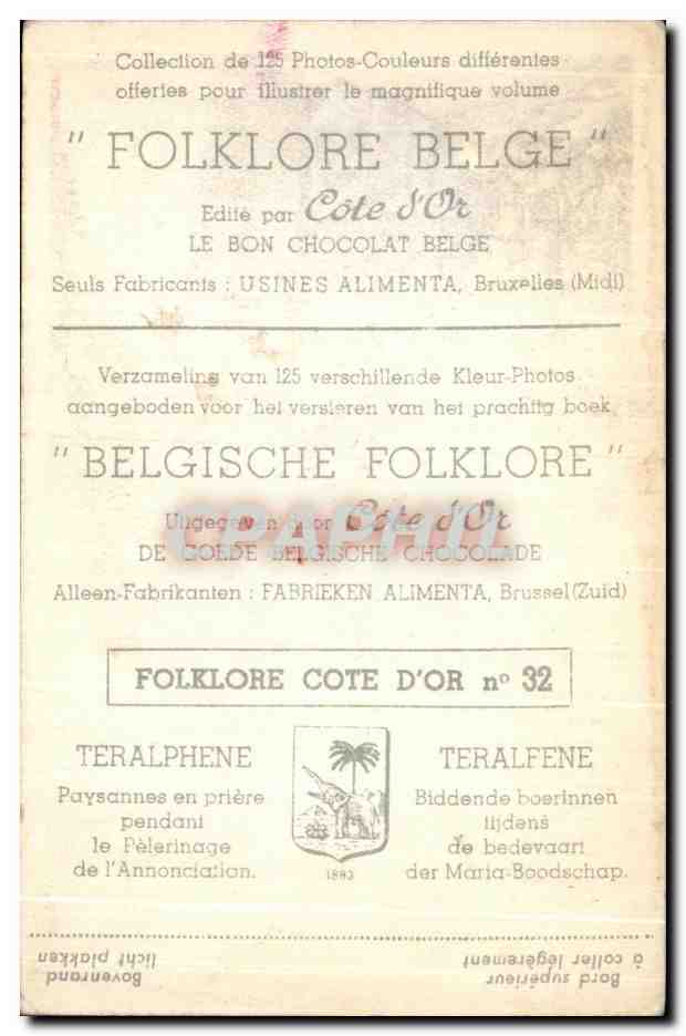 Image Folklore belge Cote d'or Teralphene Paysannes en priere pendant le pelerinage de l'annonciation  — Rückseite