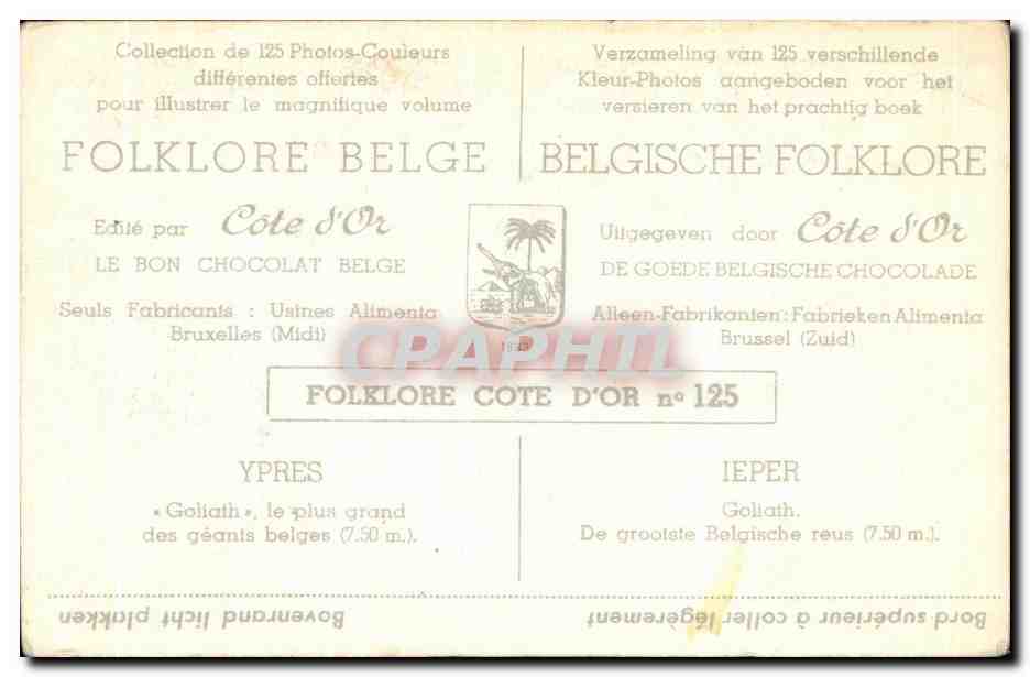 Image Folklore belge Cote d'or Ypres Goliath le plus grand des geants belges  — Rückseite