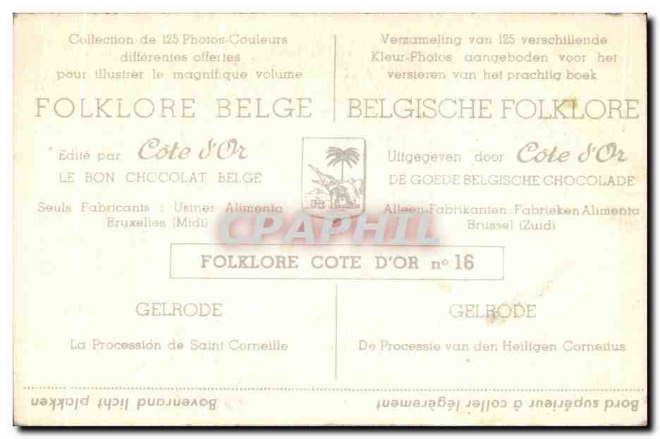 Image Folklore belge Cote d'or Gelrode La Procession de Saint Cormeille  — Rückseite