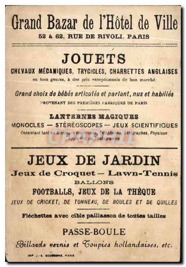 Chromo Les Tourelles De l'hotel Clisson Rus Des Archives Grand bazar de l'hotel de ville  — Verso