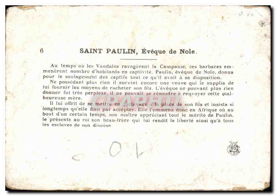 Chromo Saint Paulin Eveque De Nole Au temps ou les Vandales Raragerent la Campanie — Rückseite