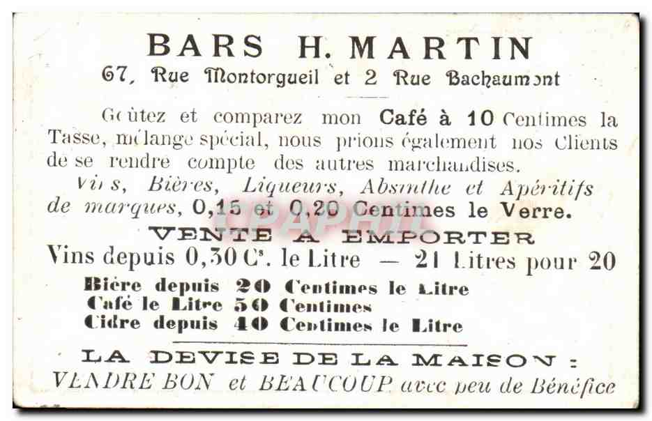 Chromo Bars H Martin Rue Montorgueil Et Rue Bachaumont Cochon Demenageur — Back