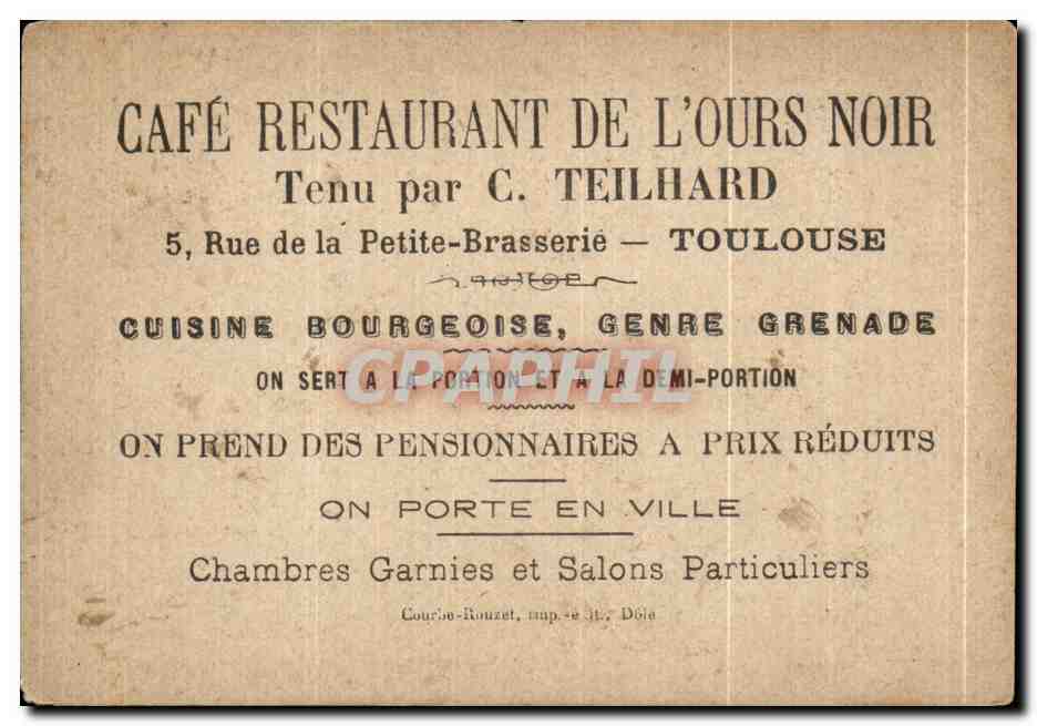 Chromo Chanteurs Russes Russie Cafe restaurant de l'ours Noir Teilhard Rue de la petite Brasserie Toulouse — Verso