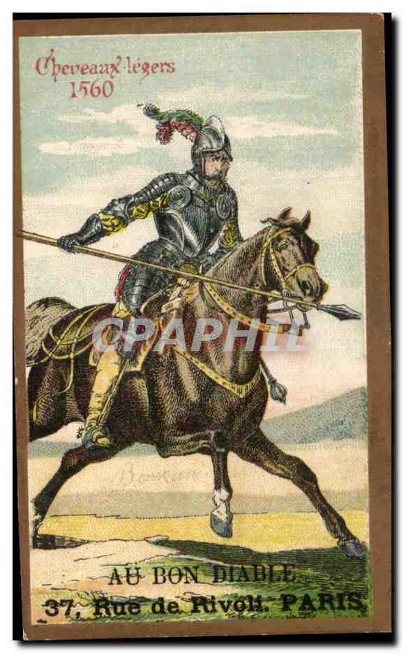 Chromo Au Bon Diable Rue De Rivoli Paris Chevaux legers 1560 Militaria 