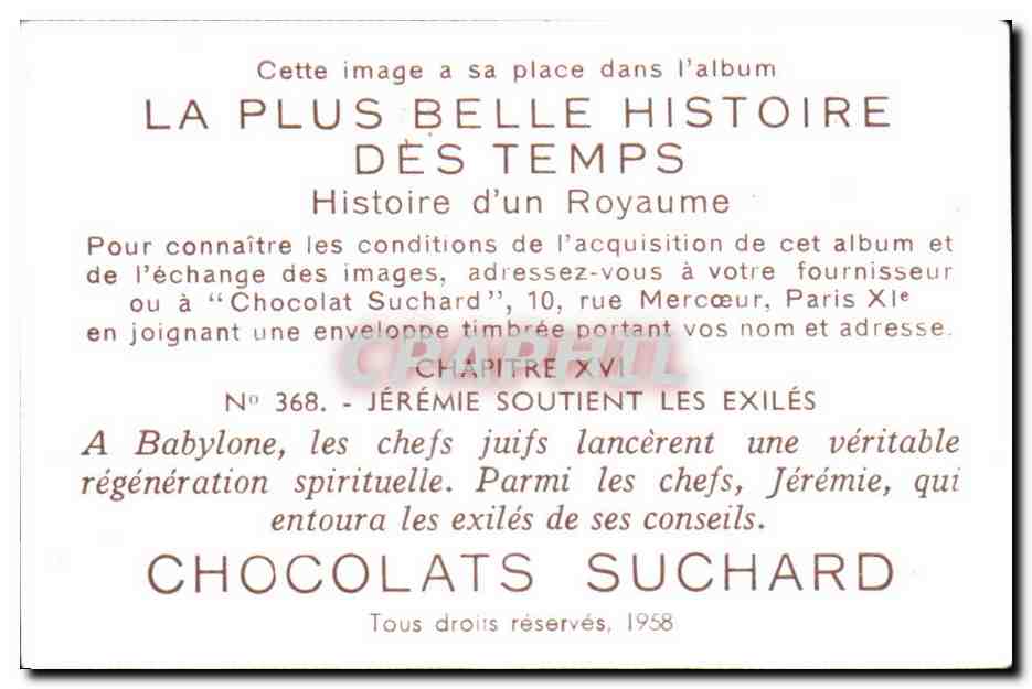 Image La Plus Belle Histoire Des Temps Jeremie soutient les exiles Chocolat Suchard — Verso