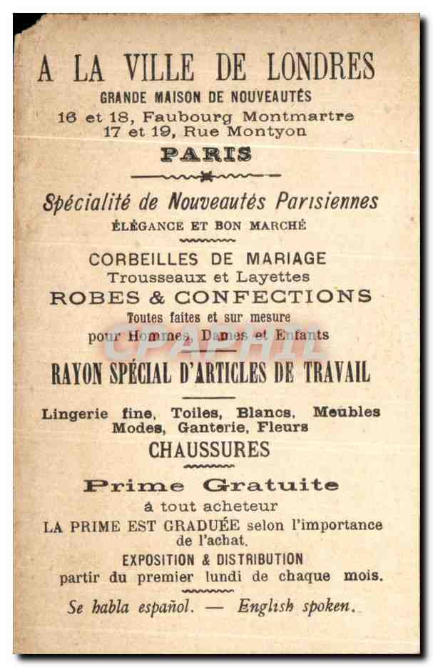 Chromo Coup De Fusil a la ville de Londres Faubourg Montmartre Paris Enfants  — Verso