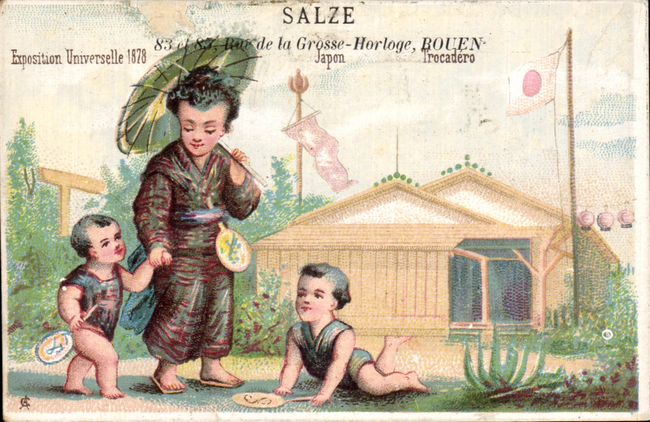 Chromo Salze Rue de la Grosse Horloge Rouen Japon Exposition universelle 1878