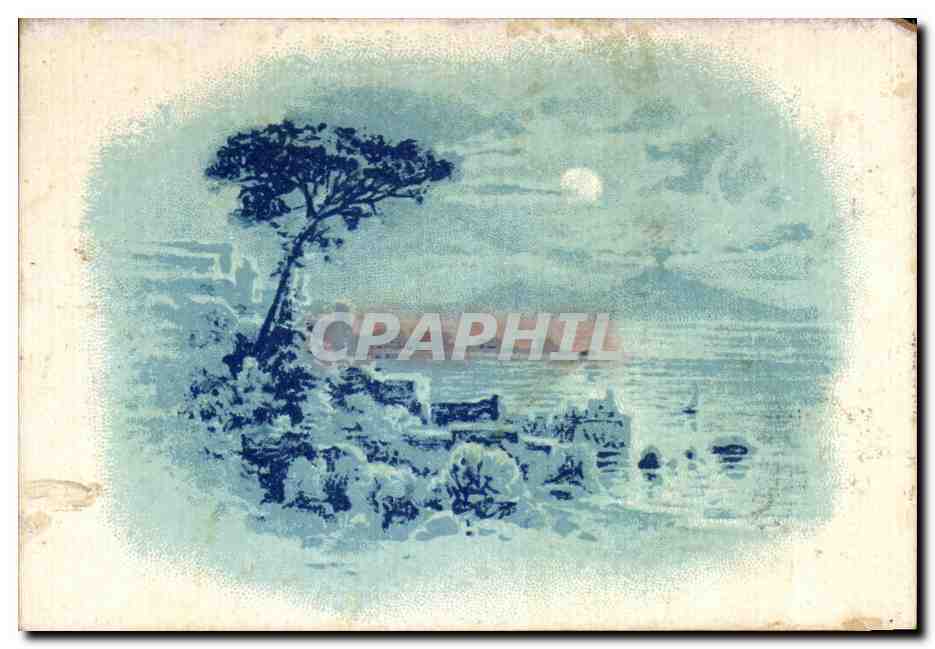 Paysage nocturne — arbre solitaire au bord de la mer — éditeur inconnu