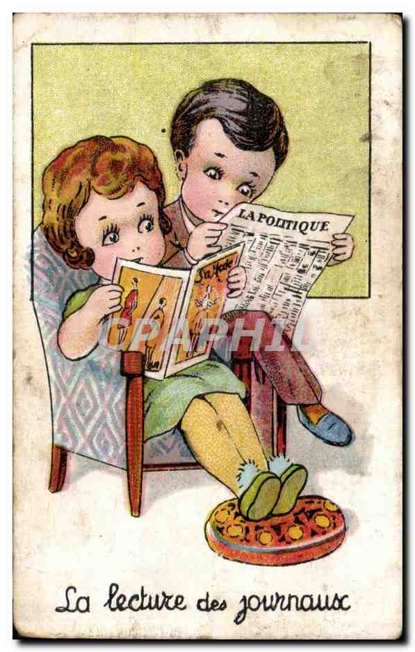 Chromo La lecture des journaux Aux Deux negres Rue du Calvados Vire 