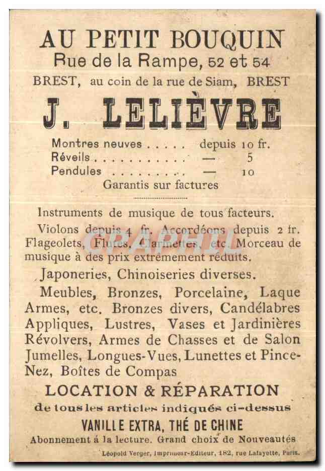 Chromo au Petit Bouquin Lelievre Paris cjeval  — Rückseite