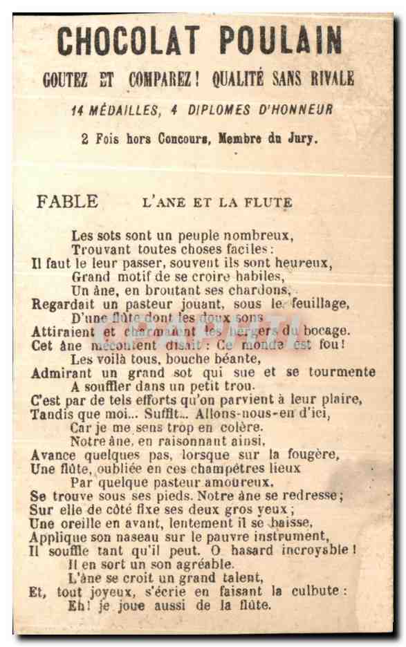 Chromo Chocolat Poulain Enfants Canard  — Verso