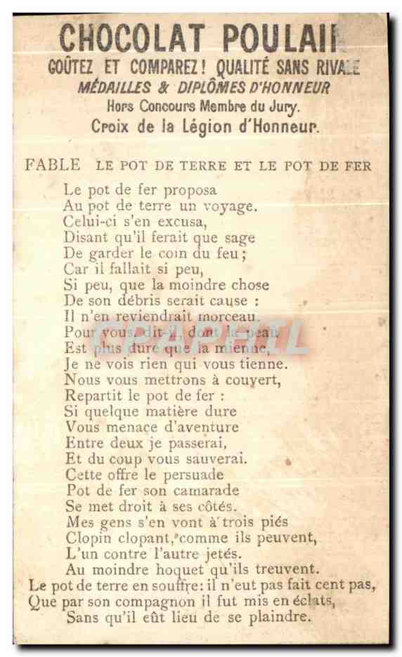 Chromo Chocolat Poulain Enfants — Rückseite