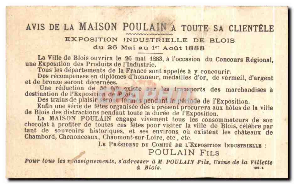 Chromo Chocolat Poulain Enfants Le dessin  — Verso