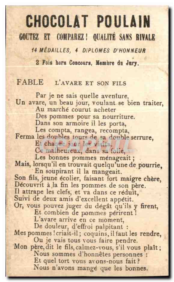 Chromo Chocolat Poulain Enfants La vieille — Rückseite