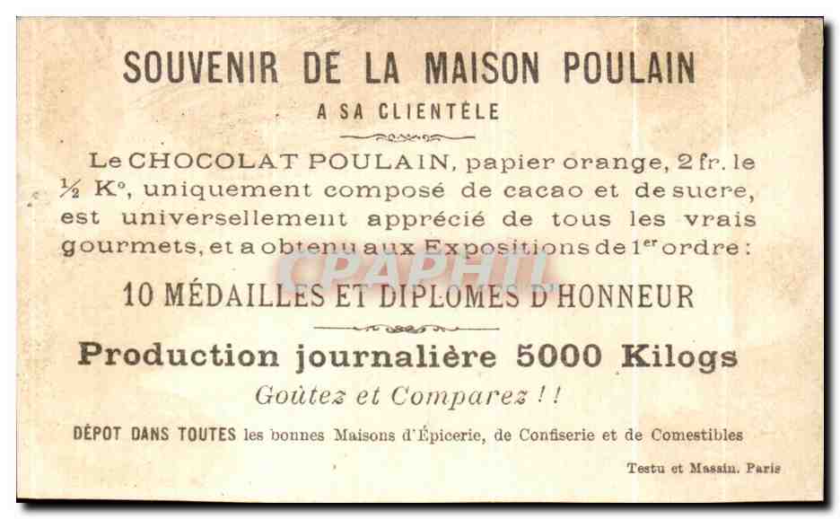 Chromo Chocolat Poulain A nous les ministeres pouah du Civil Crapeaux Grenouille — Rückseite