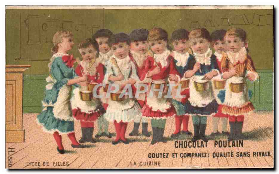 Femmes et filles en cuisine — École de filles — Chocolat Poulain