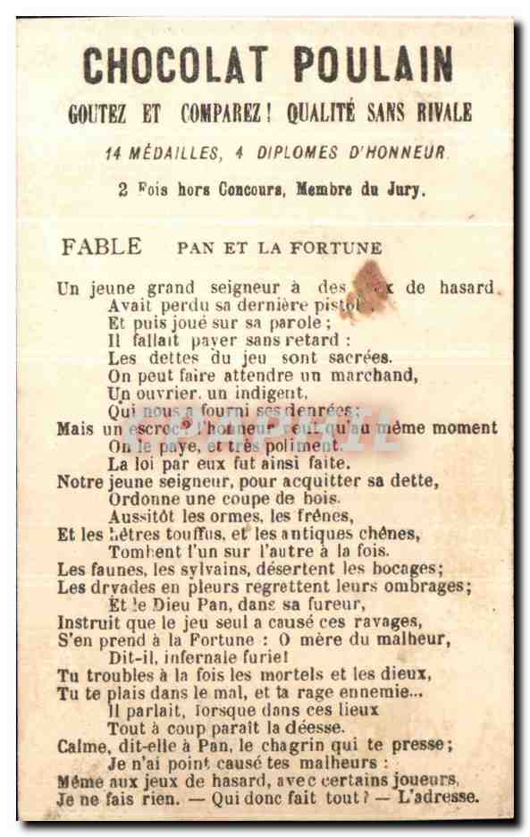Chromo Chocolat Poulain J'ai du bon tabac dans ma tabatiere Enfants — Rückseite