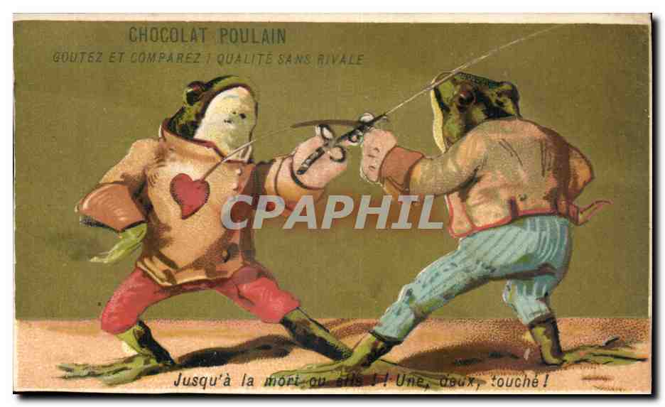 Chromo Chocolat Poulain Escrime Crapaud Grenouille 