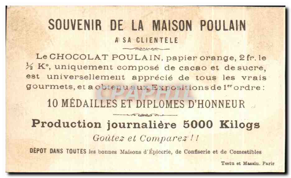 Chromo Chocolat Poulain Escrime Crapaud Grenouille  — Rückseite