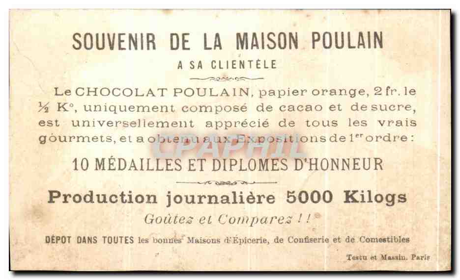 Chromo Chocolat Poulain Un coup de tirebouchon Enfants Malades — Rückseite