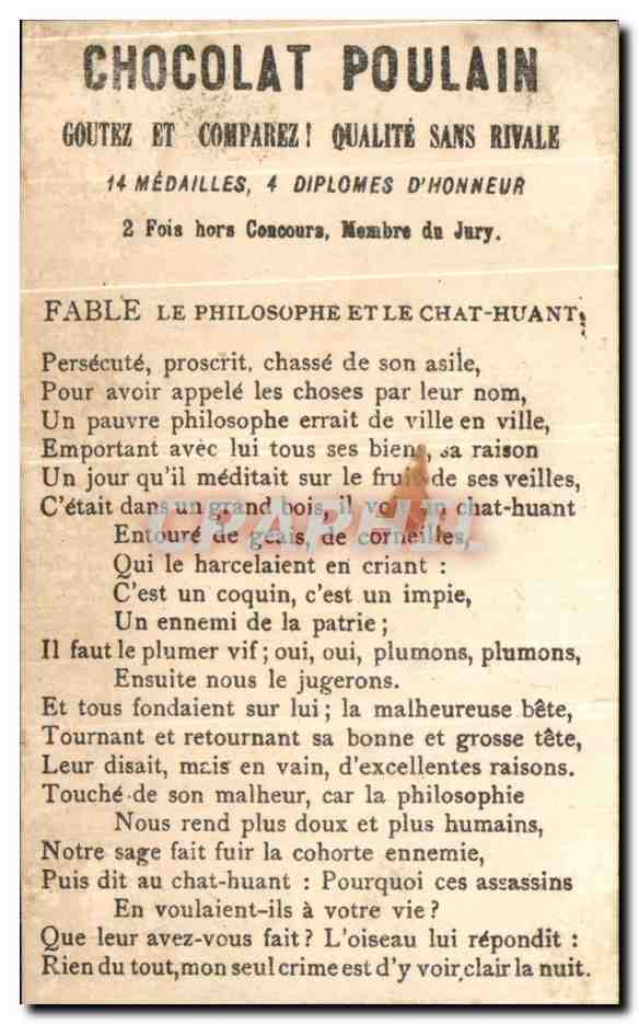 Chromo Cadet Rousselle Chocolat Poulain Cadet Rousselle chien Enfants  — Rückseite