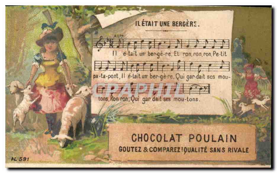 Bergère et moutons — Chocolat Poulain — n° 591