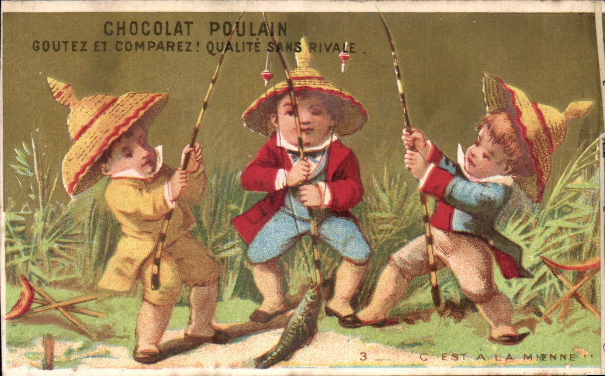 Enfants pêchant — Chocolat Poulain — Lith. Vallet & Cie, Paris, n°3
