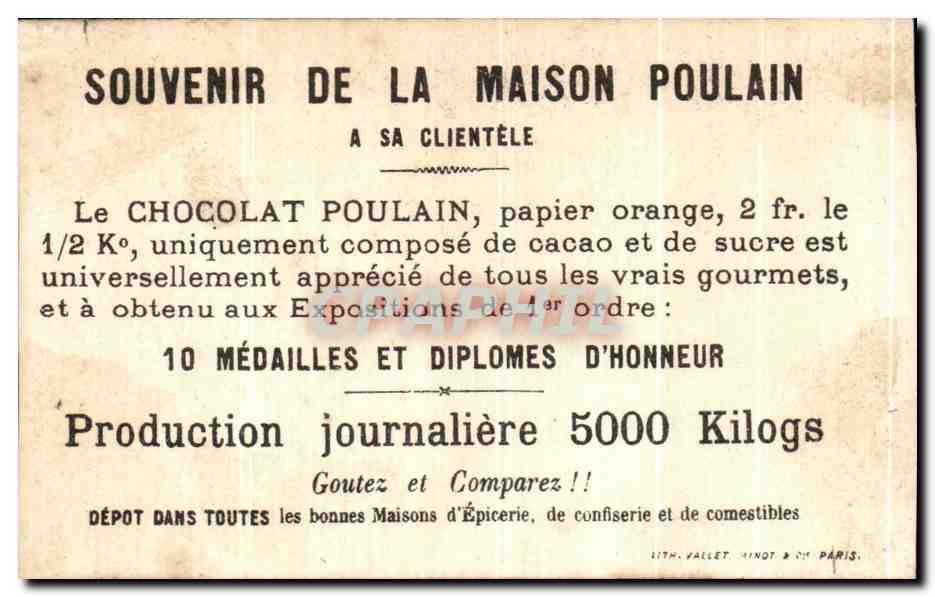 Enfants pêchant — Chocolat Poulain — Lith. Vallet & Cie, Paris, n°3 — Verso