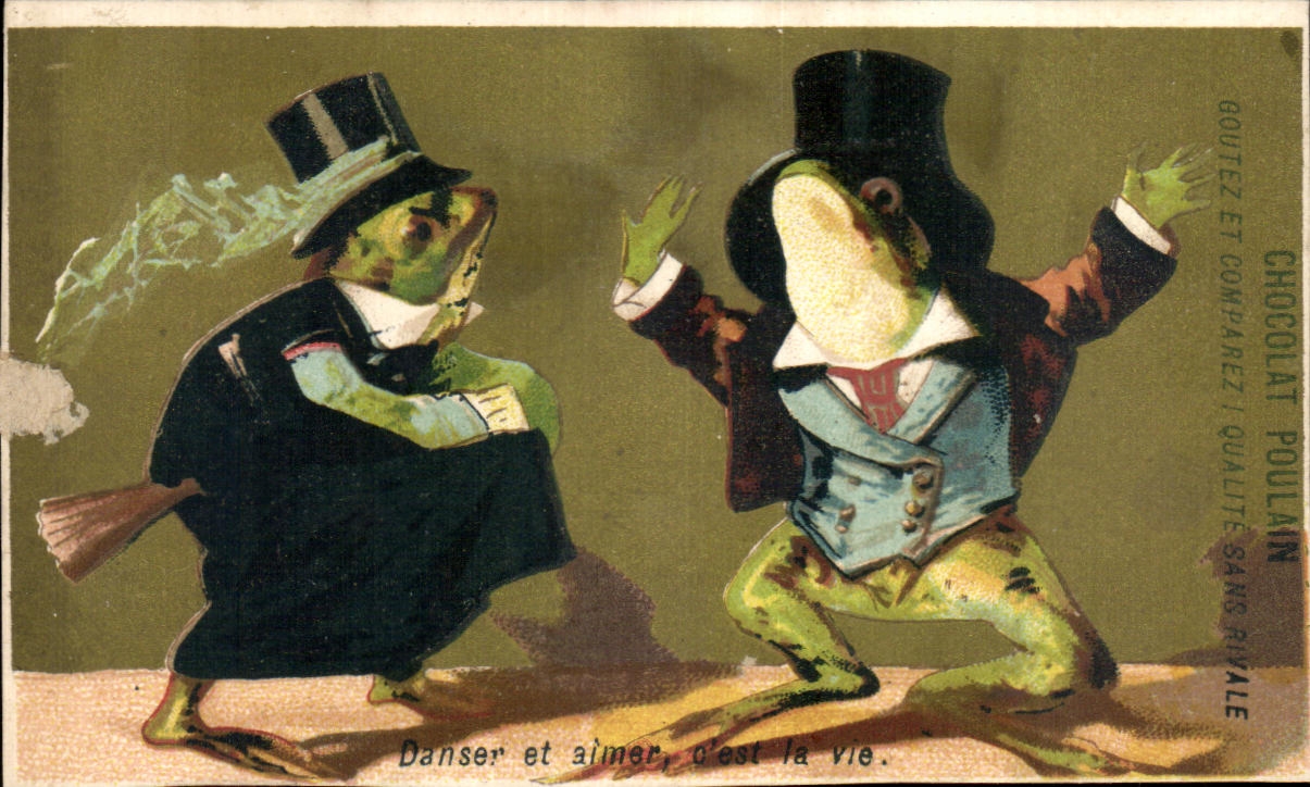 Chromo Danser et aimer C'est la Vie Chocolat Poulain Grenouille Crapaud 