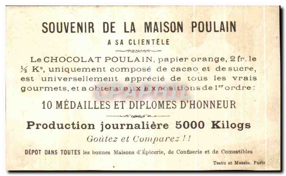 Chromo Danser et aimer C'est la Vie Chocolat Poulain Grenouille Crapaud  — Rückseite
