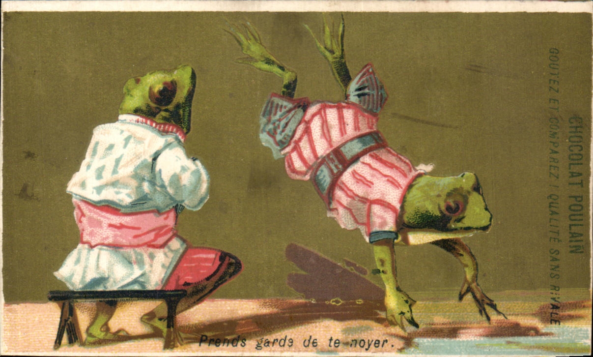 Chromo Chocolat Poulain Grenouille Crapaud Prends garde de te noyer 