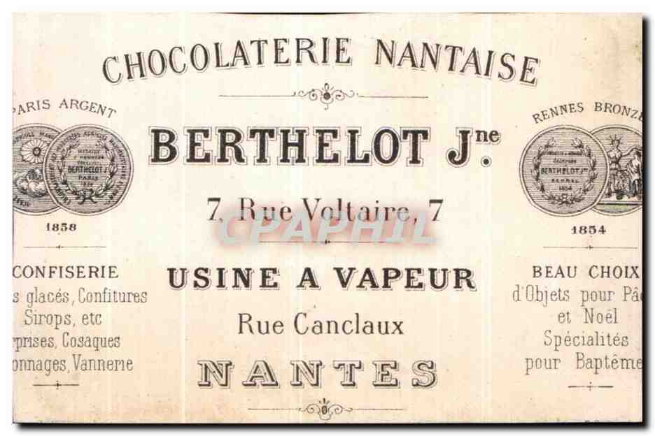 Chouettes et renard — scène animale — Chocolaterie Nantaise Berthelot J. — Rückseite