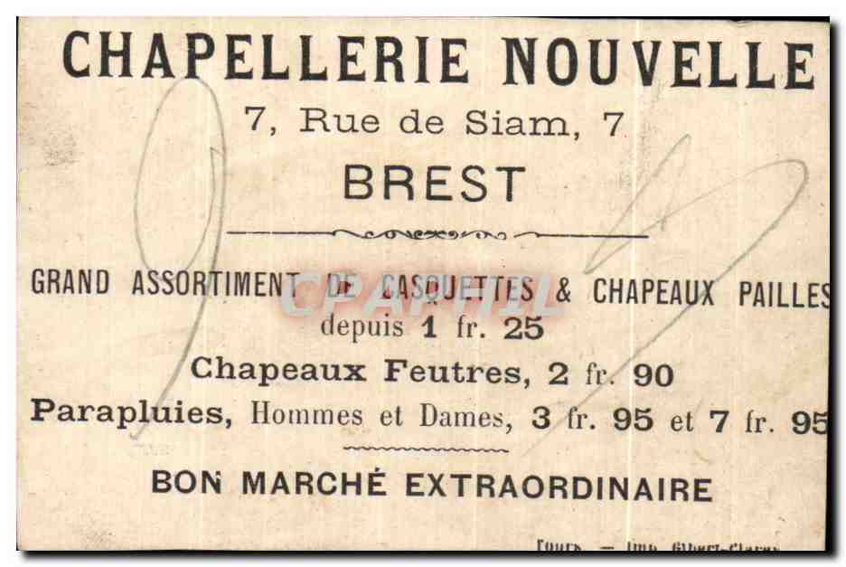 Chromo Grand Assortiment of Casquettes & Chapeaux Pailles Rennes Rue du Siam Enfant  — Rückseite