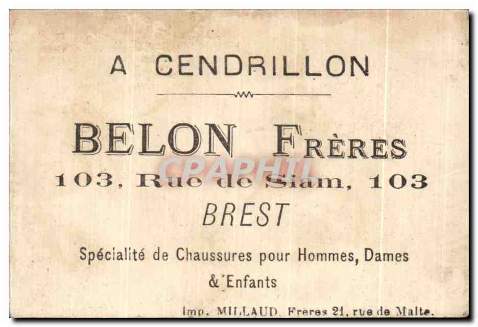 Chromo A Cendrillon Belon Freres Rue de Siam Brest Chaussures  — Verso