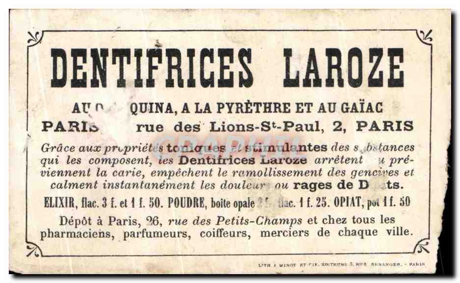 Chromo Dentifrices Laroze rue des Lions St Paul Paris Enfants Guignols Marionnettes  — Rückseite