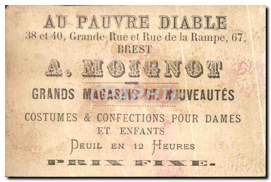 Chromo Au Pauvre Diable Grande Rue et Rue de la Rampe Brest A Moignot Grands Magasins Femme Chien  — Verso