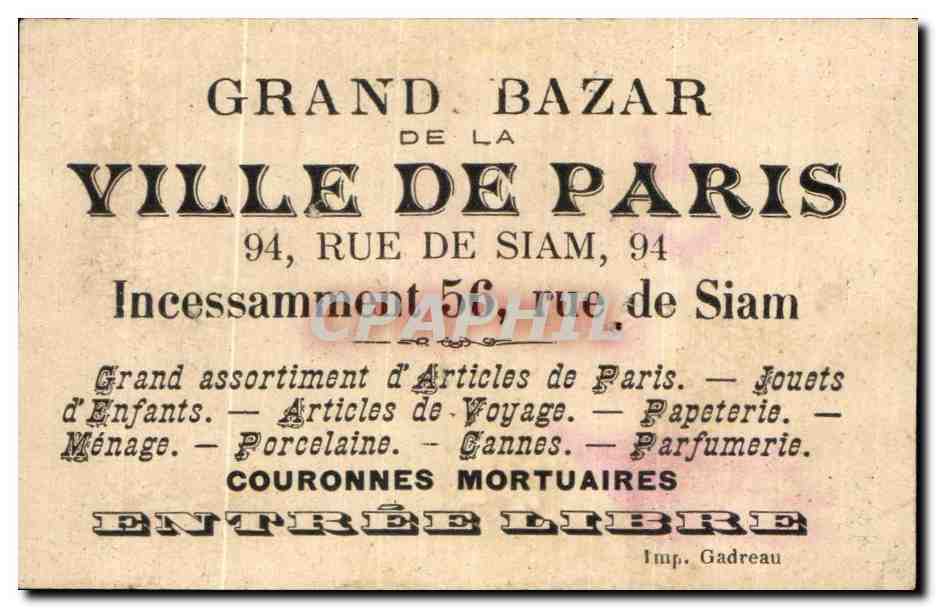 Chromo Grand Bazar De La Ville De Paris Rue De Siam Enfant — Rückseite