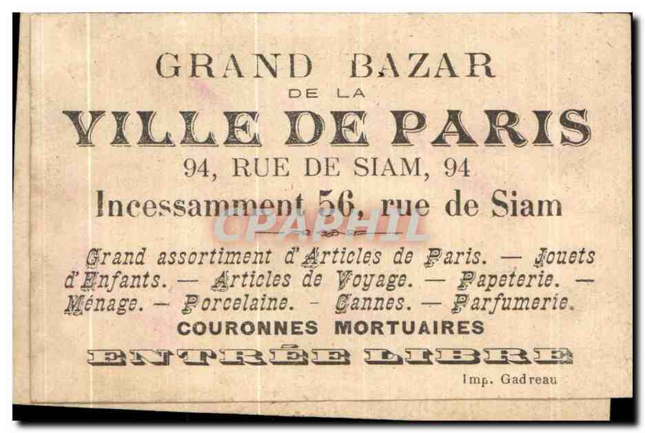 Chromo Grand Bazar Ville De Paris Rue De Siam Enfants — Verso