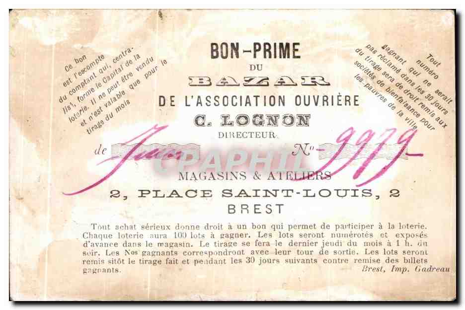 Chromo Bon Prime Du Bazar De L'ASsociation Ouvriere Lognon Directeur — Rückseite