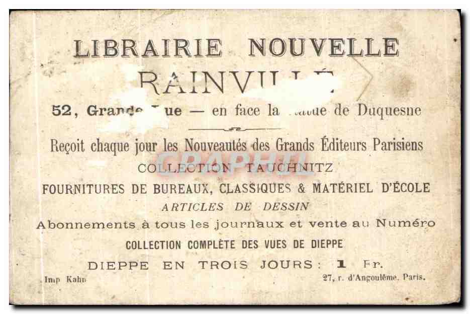 Chromo Librairie Nouvelle Rainville Grande Rue en Face la De Duquesne Enfant — Rückseite