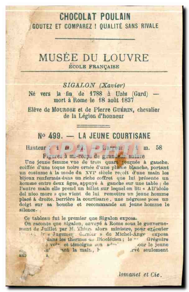 Chromo Chocolan Poulain Musee du Louvre La courtisane Sidelon  — Verso