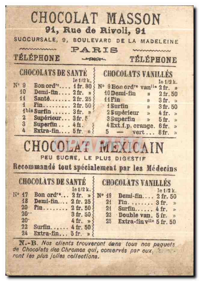 Chromo Chocolat Mexicain Peu Sucre Le Plus Digestif Juillet Couple Femme  — Verso