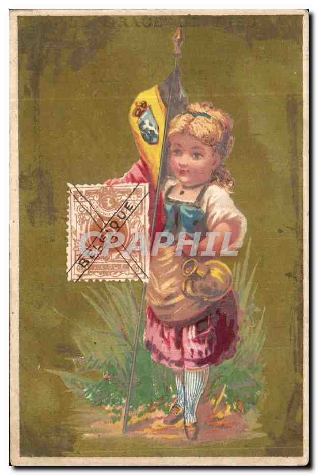 Chromo Mercerie Bonnetrie Rubans Soieries Maison Come Ferdinand Charrier Laval Enfant Timbre Belgique 