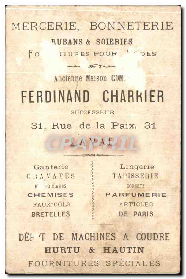 Chromo Mercerie Bonnetrie Rubans Soieries Maison Come Ferdinand Charrier Laval Enfant Timbre Belgique  — Verso