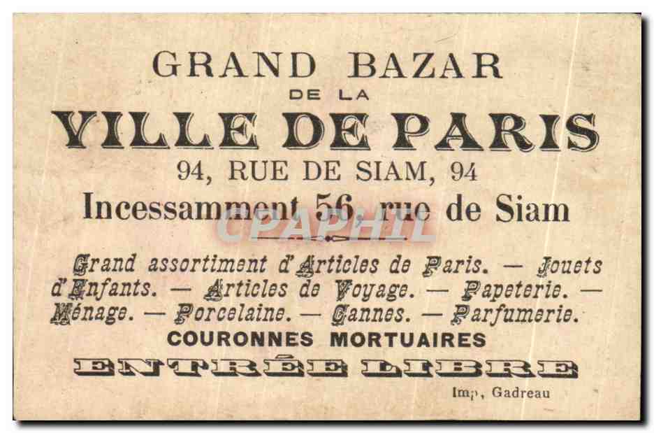 Image Grand Bazar de La Ville De Paris Rue De Siam  — Rückseite